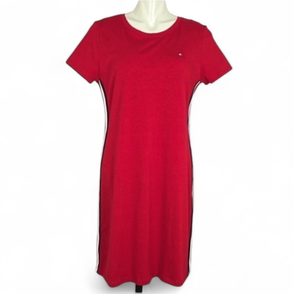 NWT Tommy Hilfiger Women's T-Shirt Dress Side Stripe Red Logo M